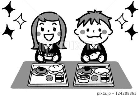 給食を食べる元気な元気な子供たちのイラスト 124288863