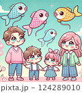 子どもの日を祝う家族　春の行事イラスト 124289010