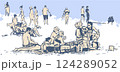 Illustration of people relaxing and sunbathing on the beach 124289052