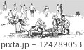 Illustration of people relaxing and sunbathing on the beach 124289053