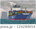 Color vector illustration of full commercial container ship from three quarter view 124289054