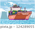 Color vector illustration of full commercial container ship from three quarter view 124289055