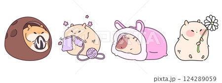 Cute kawaii hamsters set isolated on white 124289059