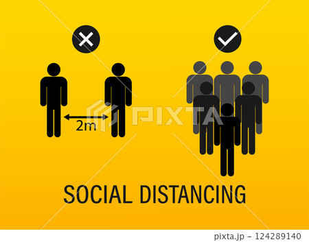 Flat illustration with social distance. Keep your distance. Corona virus icon. Vector art. Flat illustration with social distance. Keep your distance. Corona virus icon. Vector art. 124289140