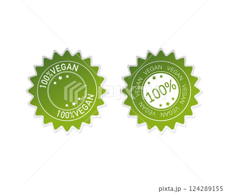 Green natural and vegan stickers set in flat style. Vector illustration. Green natural and vegan stickers set in flat style. Vector illustration. 124289155