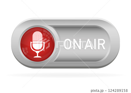 3d on air button for banner design. Red on air button with light background. Internet button on white background. Vector illustration. 3d on air button for banner design. Red on air button with light background. Internet button on white background. Vector illustration. 124289158