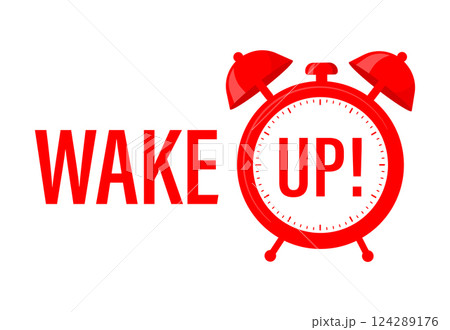 Line art illustration with red wake up alarm on halftone background for concept design. Art illustration. Concept art. Vector illustration. 124289176