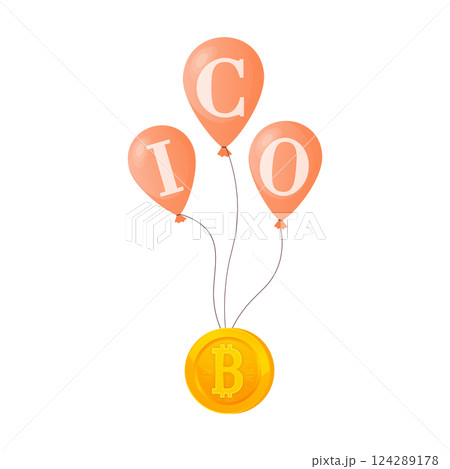 Initial coin offering, ICO Token production process vector illustration. Cryptocurrency trading desk, bitcoin futures, financial technology, blockchain ICO abstract metaphor. 124289178