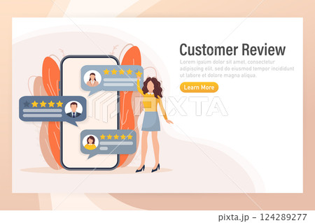 Customer review, great design for any purposes. Flat illustration with customer review. Vector illustration. Customer review, great design for any purposes. Flat illustration with customer review. Vector illustration. 124289277