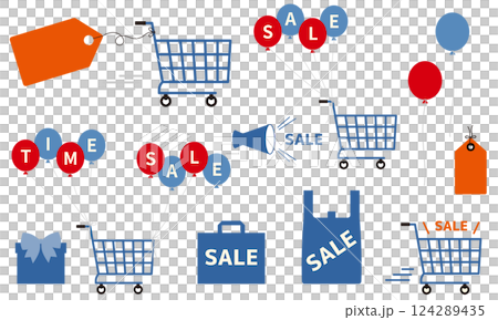 Sale decoration for stores and online shops. Bargain sale decoration. Promotional decoration for discounts and price reductions. 124289435