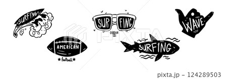 USA Logo Badges and Black Emblems of American Lifestyle Vector Set 124289503