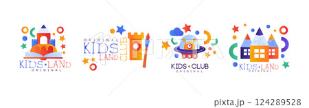 Kids Land and Club Original Logo Design for Kindergarten Vector Set Kids Land and Club Original Logo Design for Kindergarten Vector Set 124289528