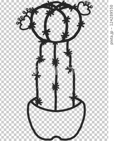 A delicate, hand-drawn cactus outline in minimalist style, illustration of a children's activity coloring book page with pictures of cactus. 124289550