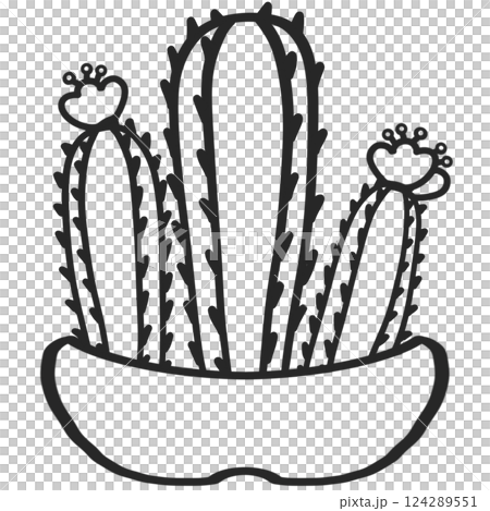 A delicate, hand-drawn cactus outline in minimalist style, illustration of a children's activity coloring book page with pictures of cactus. A delicate, hand-drawn cactus outline in minimalist style, illustration of a children's activity coloring book page with pictures of cactus. 124289551
