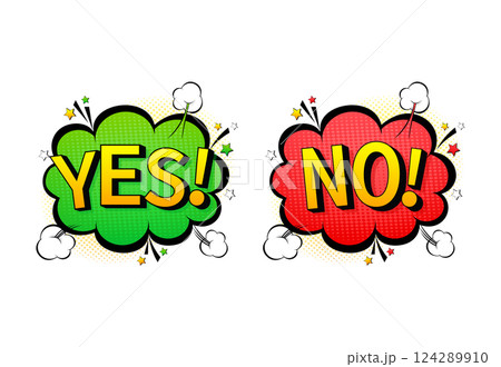 Yes and no sign illustration. Pop style. Cartoon icon on color backdrop. Vector background 124289910