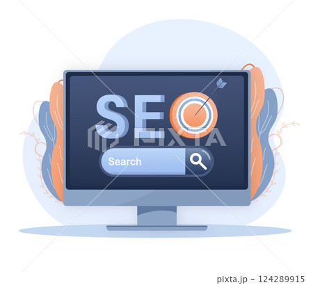 SEO Optimization, web analytics and seo marketing social media concept. Business people analytics and monitoring on web report dashboard monitor 124289915