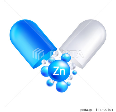 Zinc icon structure chemical element round shape circle light blue. Chemical element of periodic table 124290104