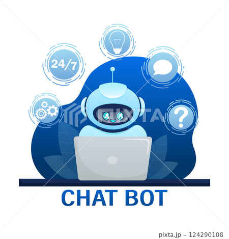 Flat chat bot for web design. Flat isometric vector illustration. Artificial intelligence 124290108