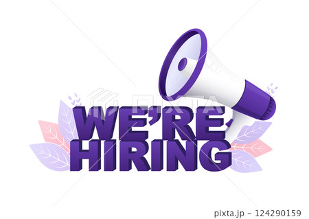 Flat advertising with hiring megaphone for banner design. Flat vector illustration. 124290159