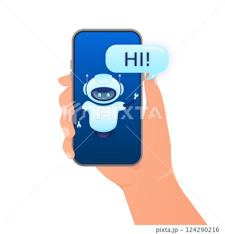 Flat chat bot for web design. Flat isometric vector illustration. Artificial intelligence 124290216