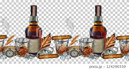 Seamless Border with Whiskey and Cigars Seamless Border with Whiskey and Cigars 124290330