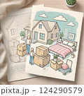 引越しのイメージイラスト｜手描き風・パステルカラーのやさしいPOPスタイル 124290579