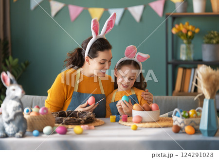 family preparing for Easter 124291028