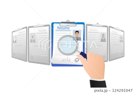 Resume, great design for any purposes. We are hiring concept. Vector illustration flat design. Online interview. Information icon vector. 124291047