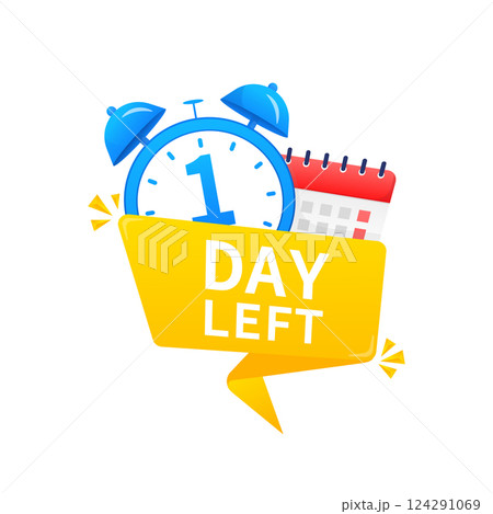 1 days left. Timer with calendar icon on a white background. Vector stock illustration. 124291069