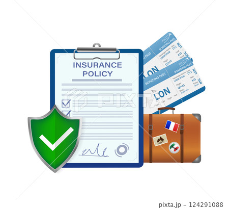 Flat style illustration with insurance policy for report design. Isometric vector illustration. Business concept. Data secure. 124291088