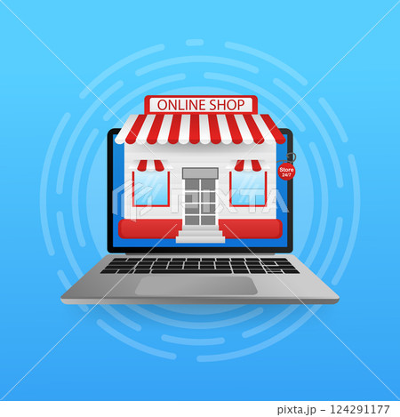 Online shopping hand smartphone for mobile device design. Laptop with shopping concept. Online store payment. Isometric vector illustration. 124291177