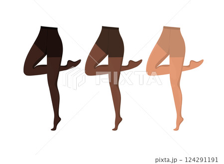 Cartoon flat legs template on white background. Different color tights. Cross-legged legs of girl. Beauty logo 124291191
