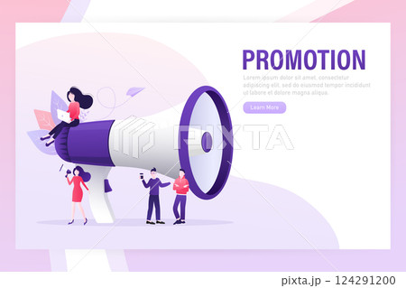 Flat advertising with promotion megaphone people for marketing promotion design. Flat vector illustration. Vector illustration. 124291200