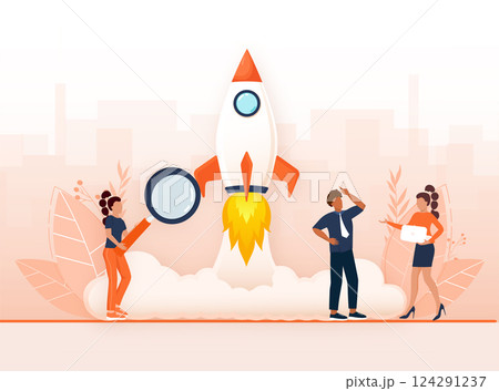 Startup new business project. Idea through planning and strategy, time management, realization. Vector illustration Startup new business project. Idea through planning and strategy, time management, realization. Vector illustration 124291237