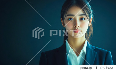 ビジネススーツを着た若い女性がカメラを見つ 124291588