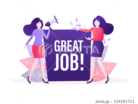 Great job people in flat style. Vector illustration background. Banner promotion. Vector flat illustration. Promotion sign. Great job people in flat style. Vector illustration background. Banner promotion. Vector flat illustration. Promotion sign. 124291721