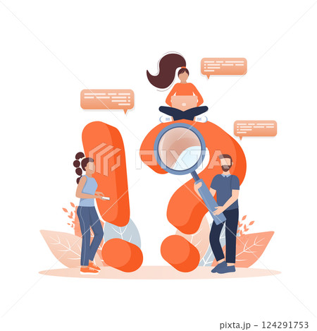 Frequently asked questions page template. Vector web banner. Customer service. Flat isometric vector illustration. Customer support. Abstract background. 124291753