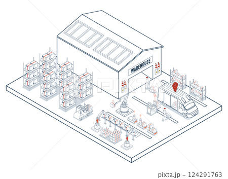 Smart warehouse automation integrates robotic systems and AGVs with sensors and AI to streamline material handling, navigation, and transport operations. Smart warehouse automation integrates robotic systems and AGVs with sensors and AI to streamline material handling, navigation, and transport operations. 124291763