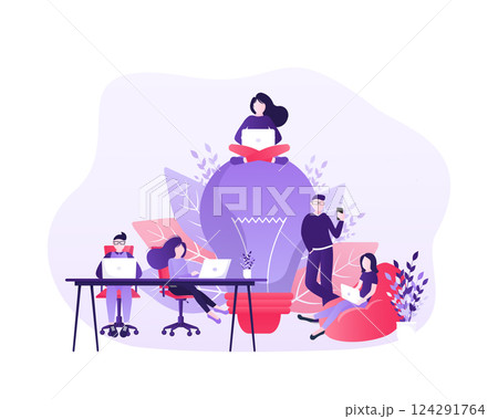Coworking space illustration. Business people teamwork. Vector flat design. Business people office work. Remote work. 124291764