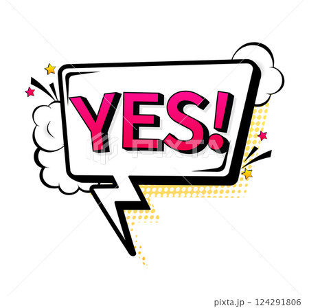 Yes sign illustration with megaphone. Pop style. Cartoon icon on color backdrop. Vector background Yes sign illustration with megaphone. Pop style. Cartoon icon on color backdrop. Vector background 124291806