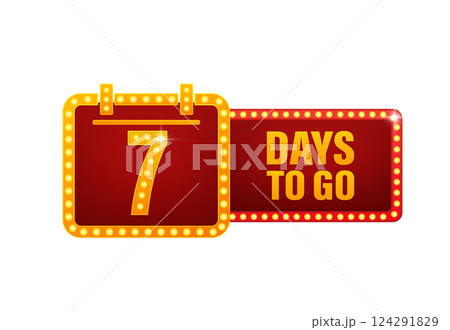 Seven days to go retro light on white background. Days to go light on light background. 124291829