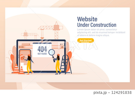 Flat under construction with people for web site design. Minimal design. Technology concept. Flat business template. Flat under construction with people for web site design. Minimal design. Technology concept. Flat business template. 124291838