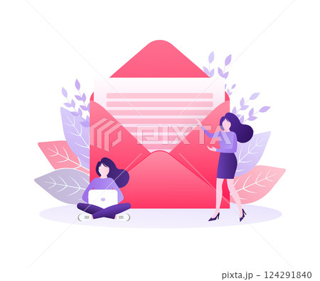 Contact us envelope people. Landing page. Modern advertising for concept design. Online communication. Digital marketing illustration. Customer service. Contact us envelope people. Landing page. Modern advertising for concept design. Online communication. Digital marketing illustration. Customer service. 124291840