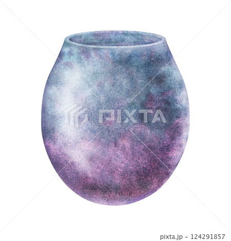 Oval shaped pots for plants and flowers. Planters, vases with a delicate lilac textural gradient. Watercolor container template for home, office and garden, urban jungle, greenhouse, indoor 124291857