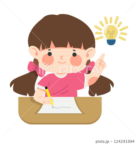 Cute girl do homework and find the answer 124291894