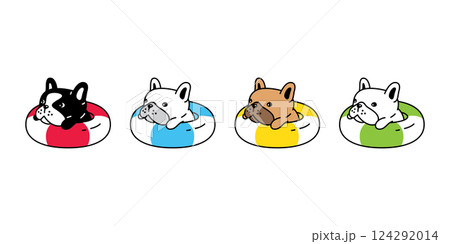 dog vector french bulldog icon swimming ring inflatable pool beach ocean cartoon character puppy pet doodle symbol illustration isolated design 124292014