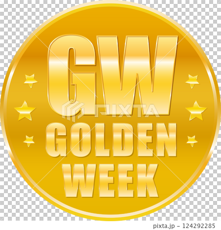 Medal-like round/circular Golden Week gold serif logo/text material_GW sale etc. 124292285