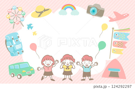 こどもの日や車でのおでかけ・旅行をイメージするGW・ゴールデンウィークのフレーム背景イラスト こどもの日や車でのおでかけ・旅行をイメージするGW・ゴールデンウィークのフレーム背景イラスト 124292297
