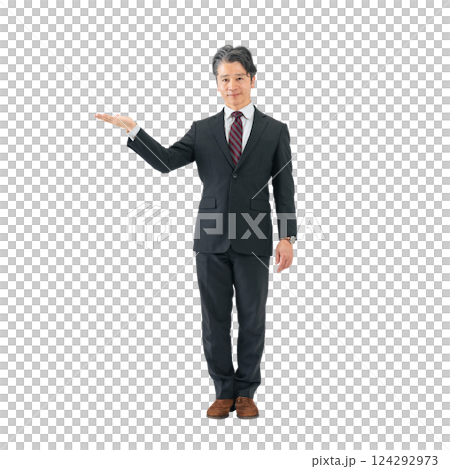 指導中年男性商務人士，手冊，精確裁剪，透明背後的全身照片 PNG 124292973