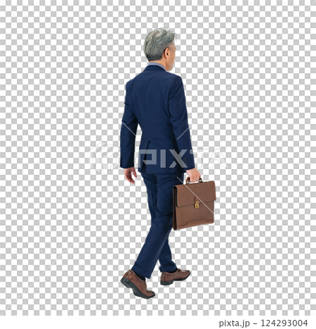 一位行走的中年男性商務人士的背影。 124293004